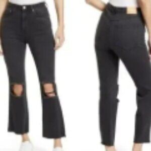 Avec Les Filles Dark Wash Cropped Distressed Jeans Sz 27